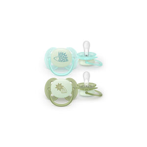 Pack de 2 sucettes en silicone ultra douces nocturnes 0-6M - Vert/Kaki 