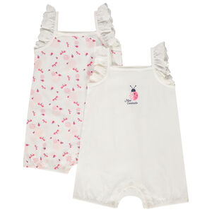 Lot de 2 combi-courtes à bretelles volantées et brodées pour bébé fille 