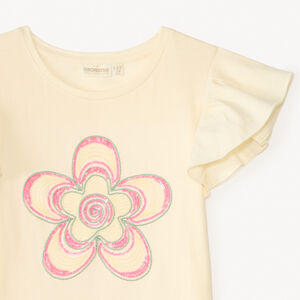 T-shirt manches courtes fleurs en cording et sequins pour fille 