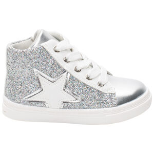 Laarsjes met zilveren glitters, veters en rits 