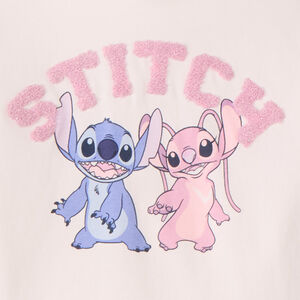 Sweatshirt met fleece, colourblock in ecru en roze, kap, Stitch Disney-print voor meisjes 