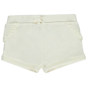 Short uni en éponge avec volants + nœud pour bébé fille  