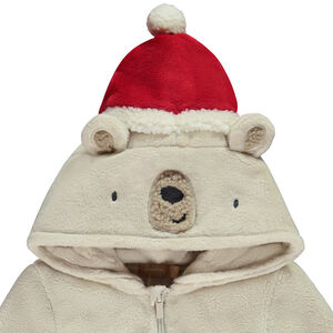 Pyjama topper met speelse beer, kap en kerst muts voor jongen 