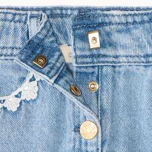 Short long en jean à broderie avec taille ajustable fille 