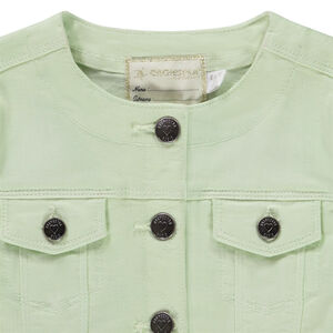 Veste en jean col rond et finition franges pour fille 