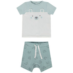 Korte 2-delige set van badstof met berenpatroon voor babyjongen 