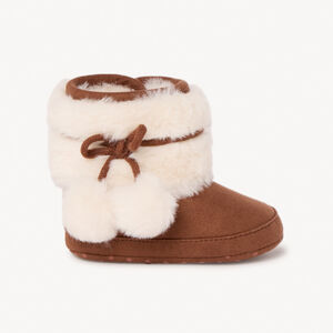 Bottines met nepbontkraag en nepbontpompons voor babymeisje, met flexibele antislipzool 