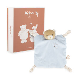 Doudou plat carré ours bleu 