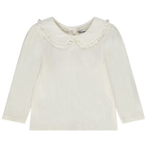 T-shirt manches longues en jersey col broderie anglaise pour bébé fille 