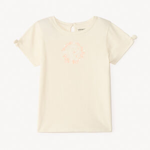 T-shirt met korte mouwen met een eenkleurige print van een konijn voor meisjesbaby's 