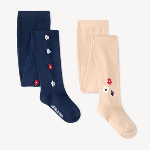 Lot de 2 collants épais fille à motifs fleurs 