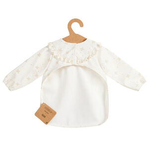 schortslab met lange mouwen Douce Hirondelle in ecru van rubber met allover vogelprint en volantdetail 