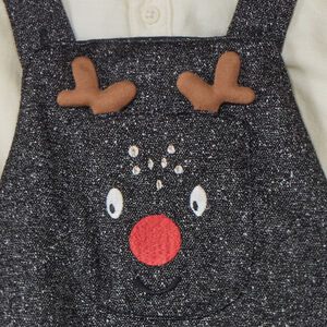 Korte 2-delige set met kerstsalopette voor babyjongen 