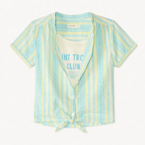 Twee-delig set met korte mouwen overhemd + fancy crop top voor meisjes 