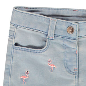 Short en jean broderies flamants roses pour bébé fille 