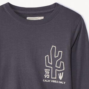 T-shirt met lange mouwen en cactusborduursel voor jongens 