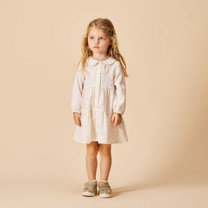 Rok met lange mouwen, bedrukt en met volant voor baby meisje 