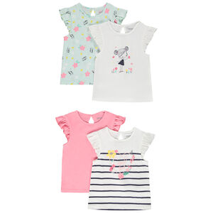 Lot de 4 t-shirts manches courtes volantées en jersey pour bébé fille 