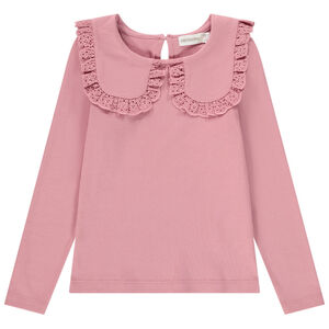 T-shirt manches longues côtelé à col brodé fille 