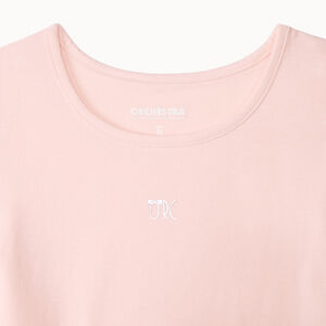 Set van 3 korte mouw onderhemden voor meisjes in jersey, met ronde hals, in verschillende kleuren en prints zoals effen roze en wit met zilveren foilprint en wit met bloemenprint 