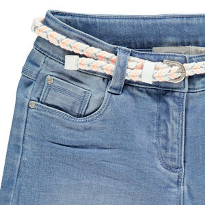 Jean large effet used à ceinture amovible tressée fille 
