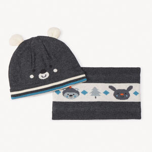 Set bonnet ludique + snood en jacquard pour bébé garçon 