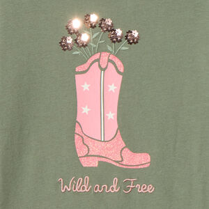 T-shirt met lange mouwen, print en glitterprint santiags met pailletten en fantasieborduursels voor meisjes 