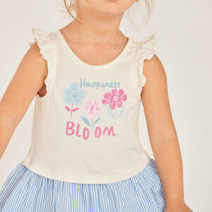 Robe débardeur 2-en-1 print fantaisie et jupe à rayures pour bébé fille 