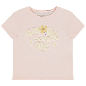 Korte mouwen shirt met bouclette borduursels voor meisjes 