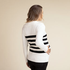 Pull en tricot rayé avec col à revers pour femme 