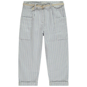 Pantalon rayé à poches + ceinture tressée pour fille 