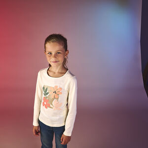 T-shirt manches longues print pailleté fille 