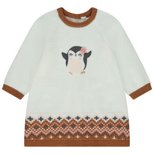 Robe en tricot jacquard print pingouin pour bébé fille 