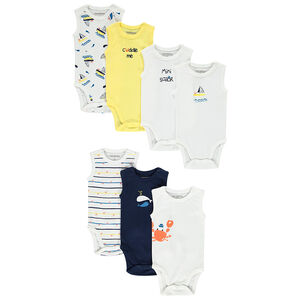 Lot de 7 bodies assortis imprimé bateau et animaux de la mer pour bébé garçon 