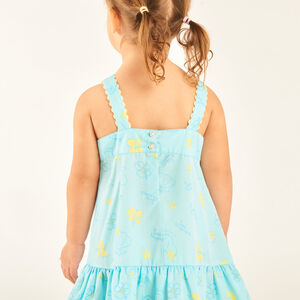 Jurk met schouderbandjes van tubulaire stof met schelpen- en bloemenprint voor babymeisjes 