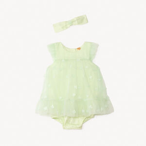 Robe en tulle avec fleurs 3D + bandeau avec nœud en tulle pour bébé fille 