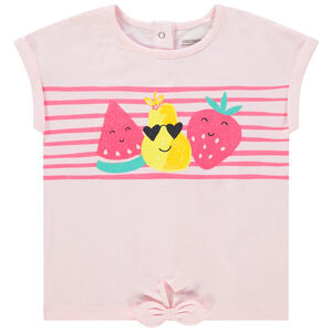 T-shirt in biokatoen met korte mouwen en prints met glitterfruit 