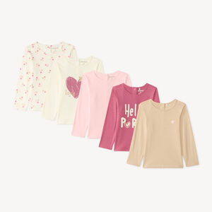 Set van 5 lange mouwen t-shirts voor meisjes met fantasiedruk. 