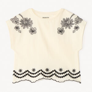 T-shirt manches courtes broderie fleurs pour fille 
