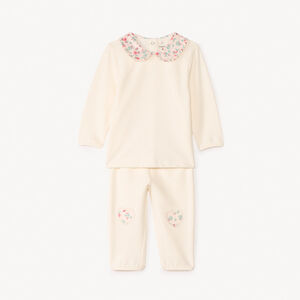 Ensemble 2 pièces unis à détails fleuris pour bébé fille 