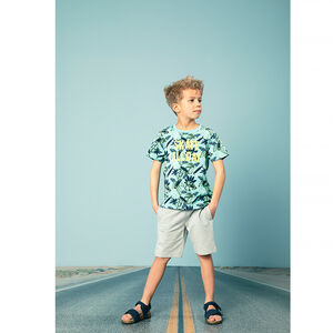 Ensemble à t-shirt imprimé et bermuda uni pour enfant garçon 