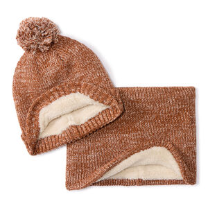 Set muts en snood in gebreide fantasie voor jongens caramelkleurig met sherpa voering 