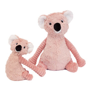 Pluche Ptipotos Roze koala met baby in ribfluweel en langharig fluweel 