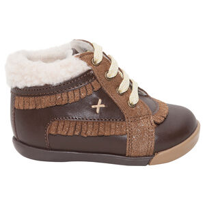 Bottillons en cuir fourrés avec franges pailletées  