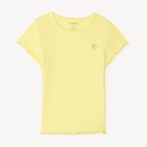 T-shirt manches courtes en maille côtelée uni broderie cœur pour fille 