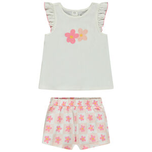 Set van 2 stuks met damier print en geborduurde bloemen voor baby meisje 