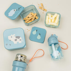 Drinkfles met rietje Tiny Farm blauw van Done By Deer, anti-lek en draagkoord 