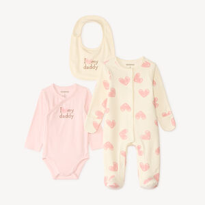 Set de naissance 3 pièces avec dors-bien motif cœurs 