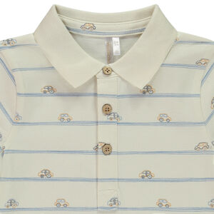 Poloshirt met lange mouwen, auto- en streepprint voor babyjongen 