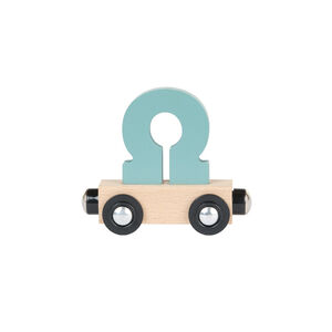Houten wagen met de letter "OMEGA" - blauw 